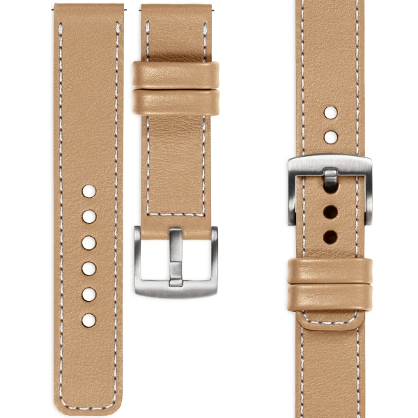 moVear Prestige C1 Skórzany pasek 22mm do Garmin Vivoactive 4, Venu 3/2 | Cappuccino, białe przeszycie [rozmiary XS-XXL i klamra do wyboru]