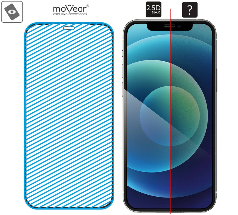 moVear GLASS mSHIELD 2.5D MAX do Apple iPhone 12 Pro / 12 (6.1") (kompatybilne z etui)