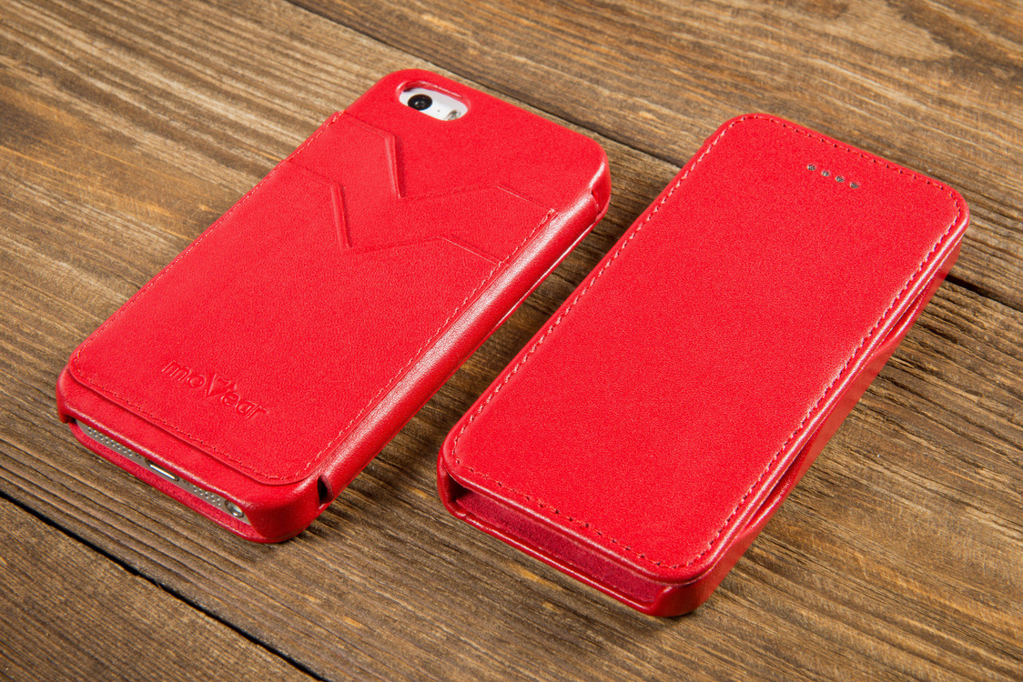 moVear flipSide C+ Skórzane Etui do Apple iPhone SE / 5s / 5 | Skóra Gładka | Czerwony