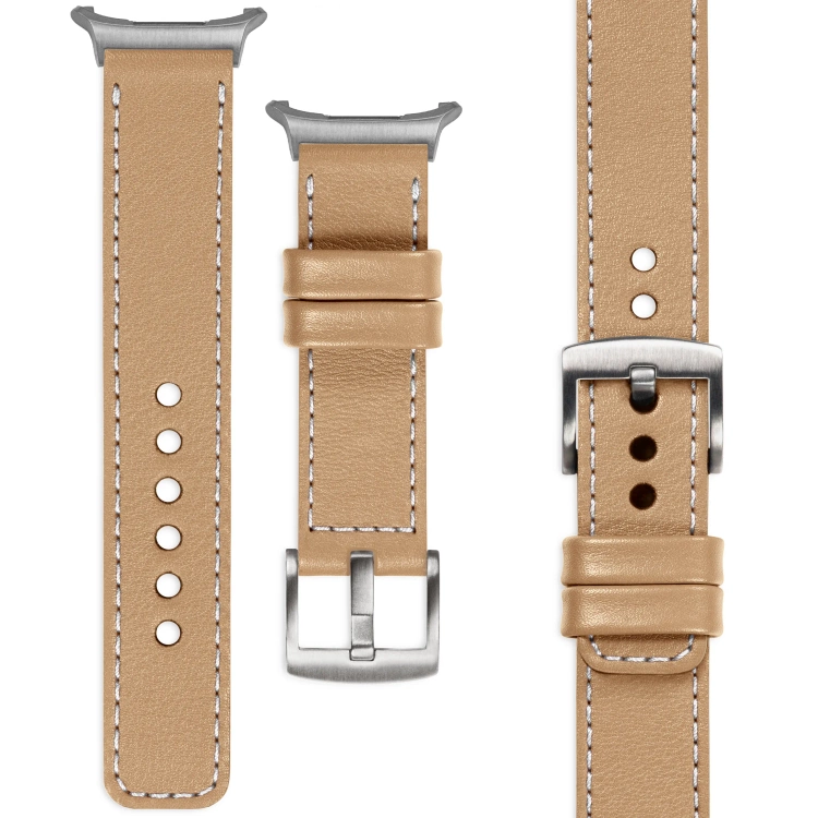 moVear Prestige C1 Skórzany pasek 24mm do Samsung Galaxy Watch Ultra | Cappuccino, białe przeszycie [rozmiary XS-XXL i klamra do wyboru]