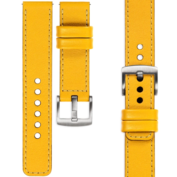 moVear Prestige C1 Skórzany pasek 18mm do zegarka | Żółty, żółte przeszycie [rozmiary XS-XXL i klamra do wyboru]