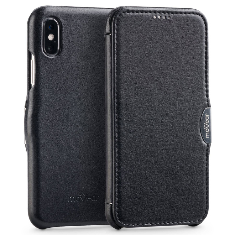 moVear flipSide C skórzane etui do Apple iPhone Xs / X (5.8") | Skóra naturalna gładka (Czarna)