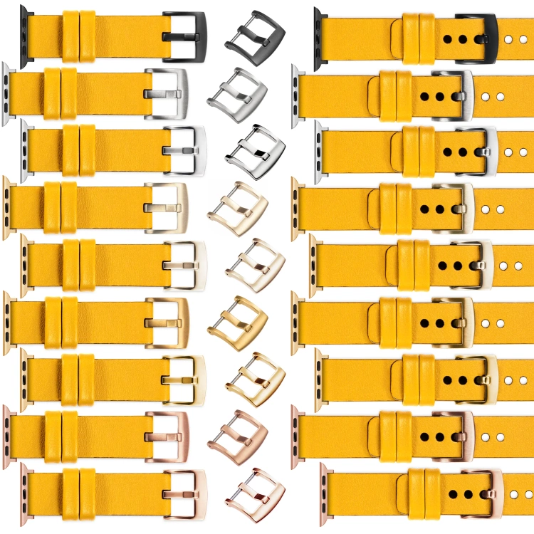 moVear Prestige S1 Skórzany pasek 24mm do Apple Watch 10 / 9 / 8 / 7 / 6 / 5 / 4 / SE (46/45/44mm) & Ultra (49mm) | Żółty [adapter i klamra do wyboru]