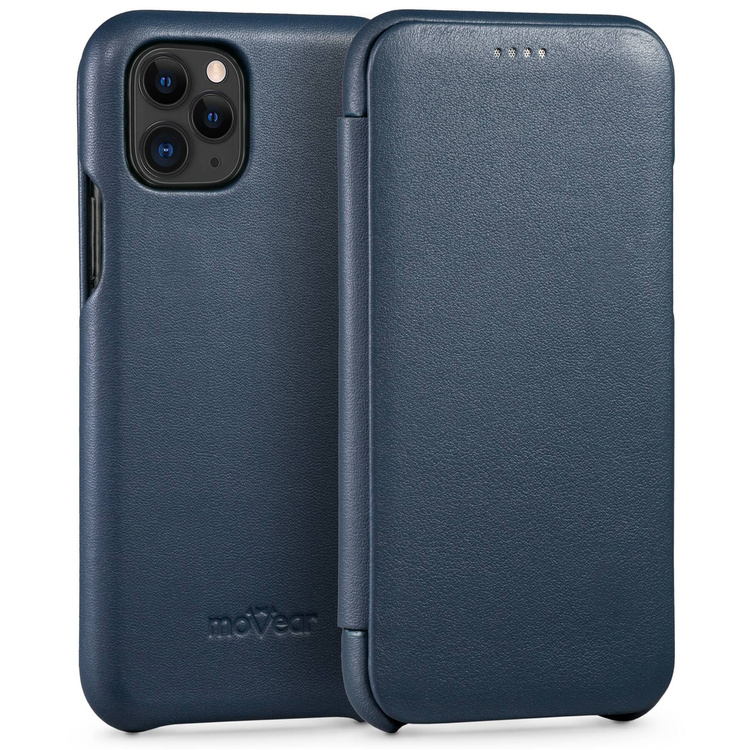 moVear flipSide S skórzane etui do Apple iPhone 11 Pro (5.8") | Skóra naturalna nappa (Granatowa)