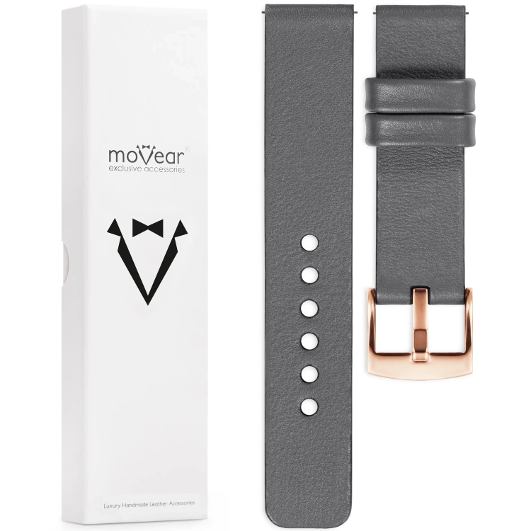 moVear Prestige S1 Skórzany pasek 18mm do Huawei Watch GT 5 4 / Pro (42/41mm) | Szary [rozmiary XS-XXL i klamra do wyboru]