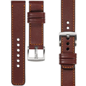 moVear Prestige C1 Skórzany pasek 18mm do zegarka | Kasztanowy, pomarańczowe przeszycie [rozmiary XS-XXL i klamra do wyboru]