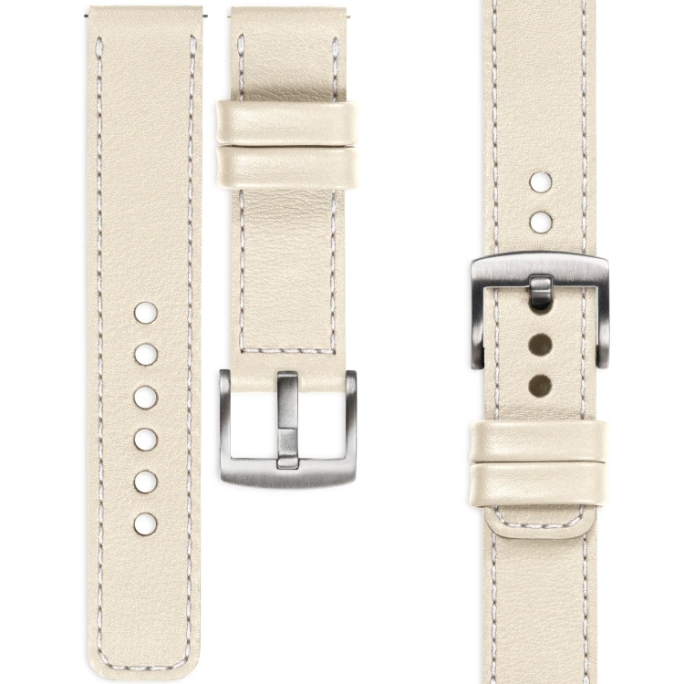 moVear Prestige C1 Skórzany pasek 22mm do Samsung Galaxy Watch 3 (45mm) / Watch (46mm) / Gear S3 | Beżowy, białe przeszycie [rozmiary XS-XXL i klamra do wyboru]