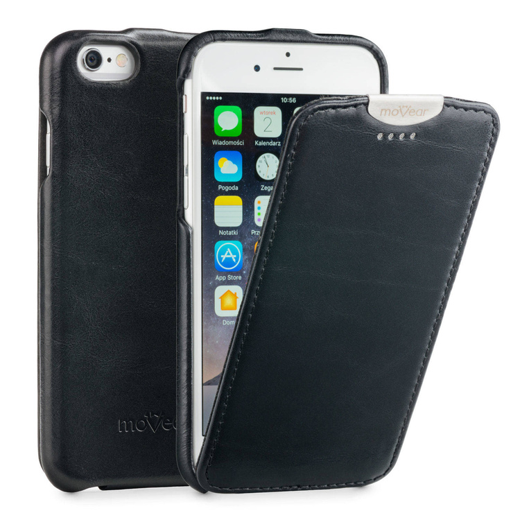 moVear flipDown C Skórzane Etui do Apple iPhone 6 / 6s | Skóra Vintage | Czarny