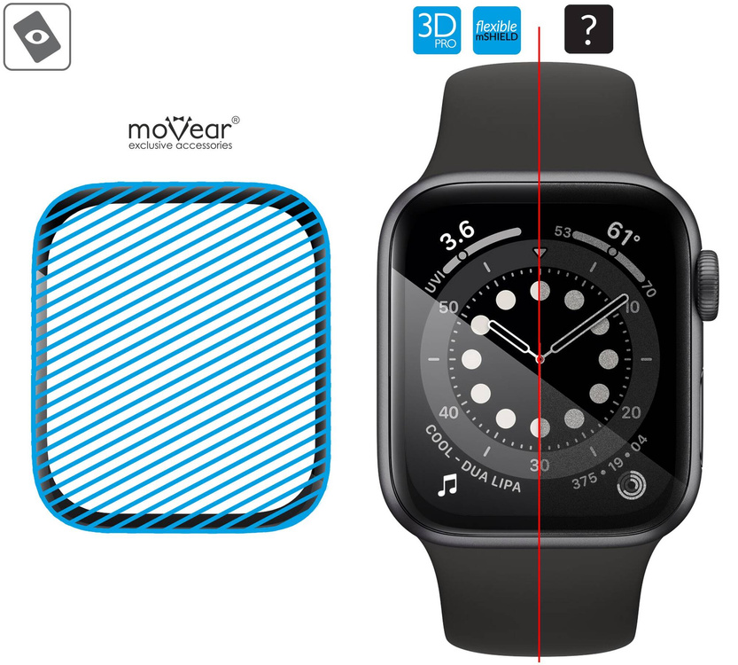 2 szt. | moVear flexible mSHIELD 3D PRO do Apple Watch 3/2/1 (42mm) (1.65"). Pancerne szkło hybrydowe.