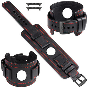 moVear Prestige CW1 Szeroki skórzany pasek 20mm do Apple Watch 10 / 9 / 8 / 7 / 6 / 5 / 4 / SE (42/41/40mm) | Czarny, czerwone przeszycie [rozmiary XS-XXL i klamra do wyboru]