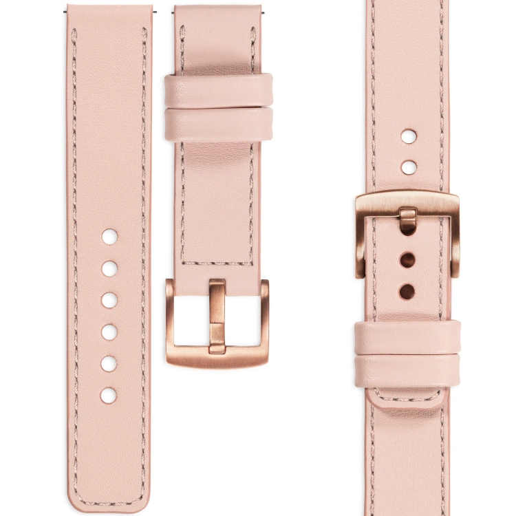 moVear Prestige C1 Skórzany pasek 20mm do Huawei Watch GT 3 2 1 / Pro (43/42mm) | Różowy cielisty, różowe cieliste przeszycie [rozmiary XS-XXL i klamra do wyboru]