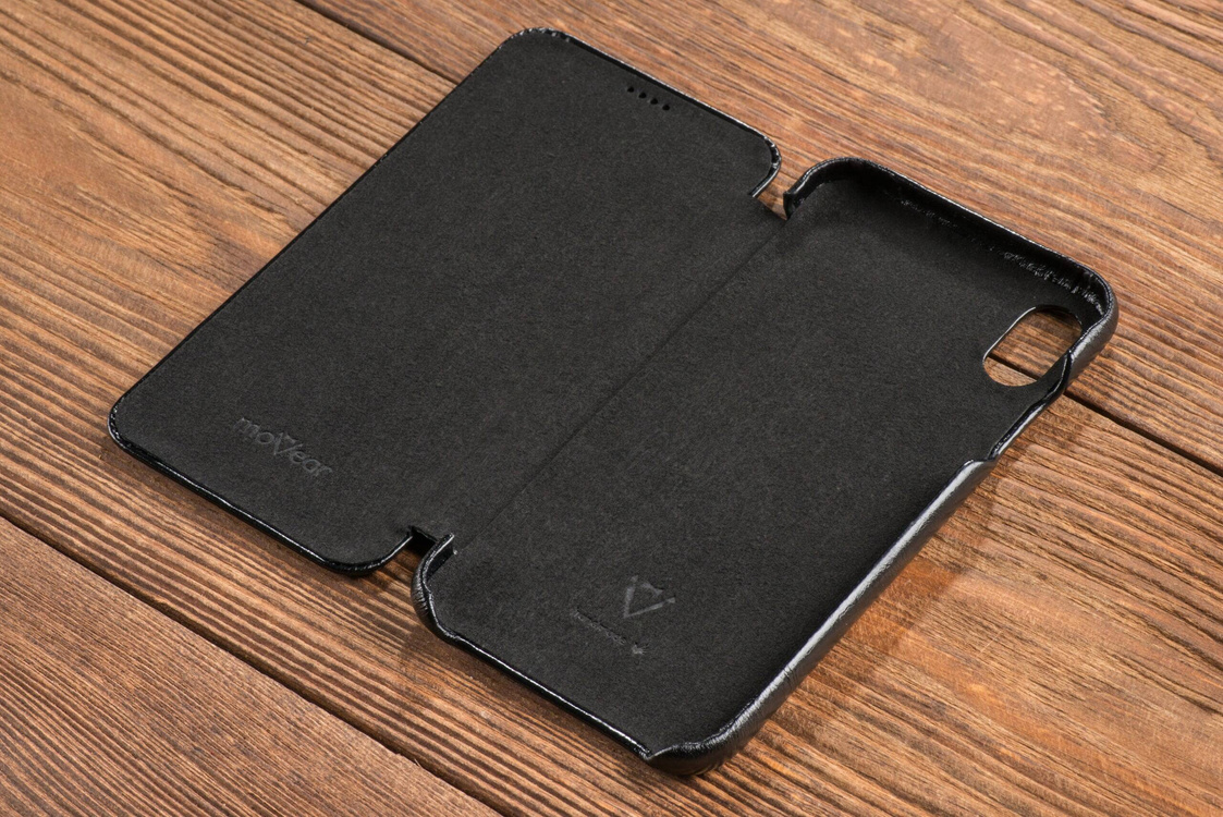 moVear flipSide S skórzane etui do Apple iPhone Xs MAX (6.5") | Skóra naturalna vintage (Czarna)