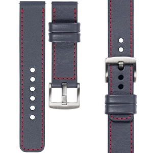 moVear Prestige C1 Skórzany pasek 20mm do zegarka | Szary stalowy, czerwone przeszycie [rozmiary XS-XXL i klamra do wyboru]