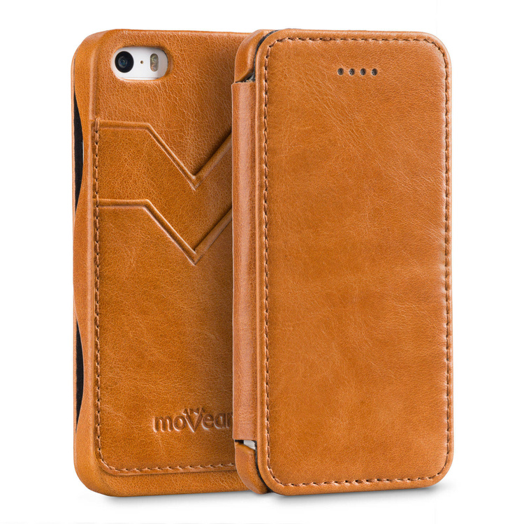 moVear flipSide C+ Skórzane Etui do Apple iPhone SE / 5s / 5 | Skóra Vintage | Jasnobrązowy