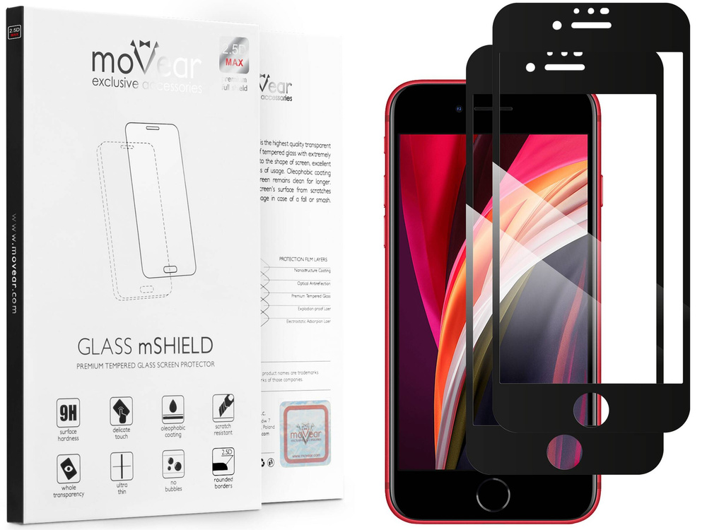 2 szt. | moVear GLASS mSHIELD 2.5D MAX do Apple iPhone SE (2022 / 2020) / 8 / 7 (4.7") (kompatybilne z etui)