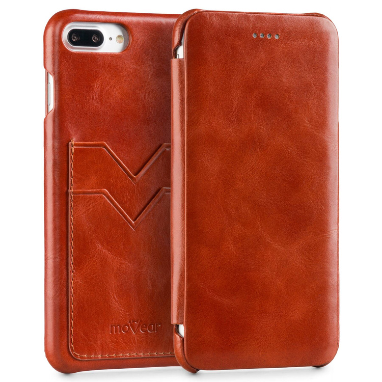 moVear flipSide S+ Skórzane Etui do Apple iPhone 8 Plus / 7 Plus | Skóra Vintage | Brązowy