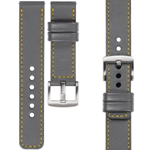 moVear Prestige C1 Skórzany pasek 18mm do zegarka | Szary, żółte przeszycie [rozmiary XS-XXL i klamra do wyboru]