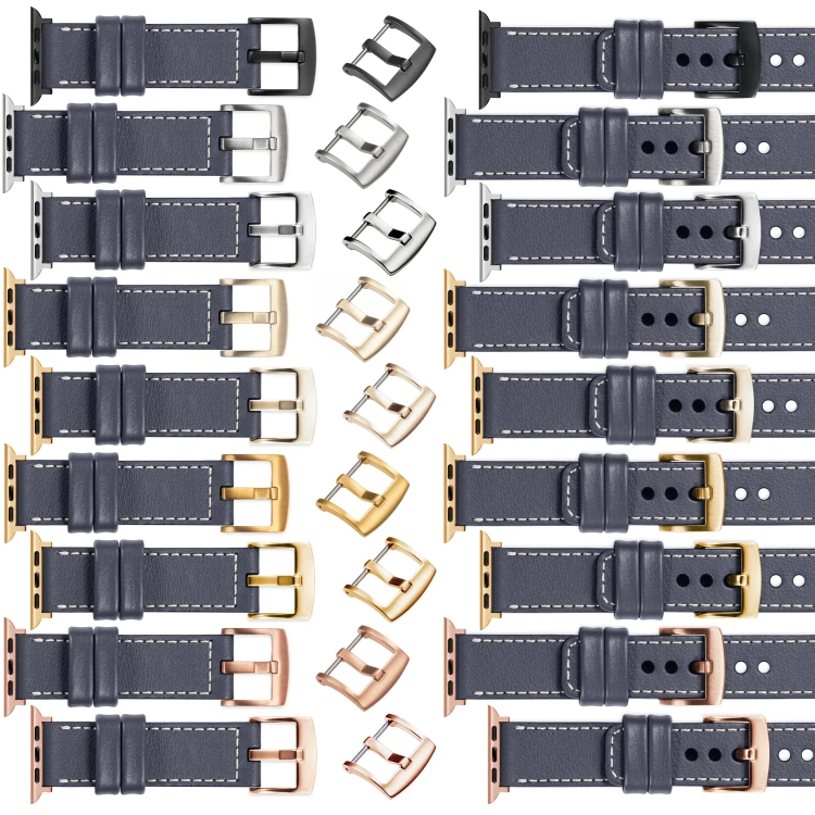moVear Prestige C1 Skórzany pasek 22mm do Apple Watch 10 / 9 / 8 / 7 / 6 / 5 / 4 / SE (46/45/44mm) & Ultra (49mm) | Szary stalowy, białe przeszycie [rozmiary XS-XXL i klamra do wyboru]