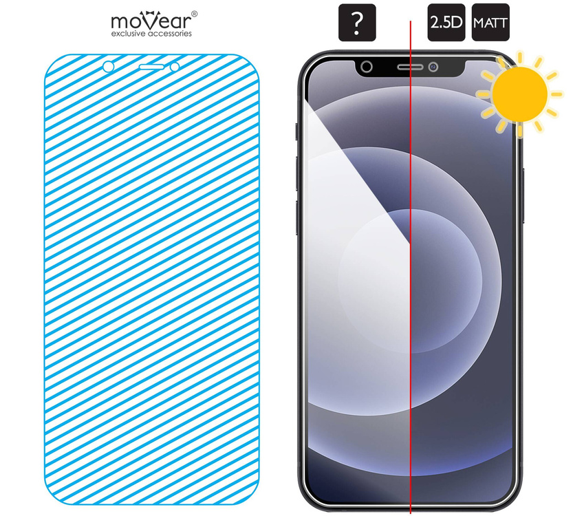 moVear GLASS mSHIELD 2.5D MATT do Apple iPhone 12 Pro / 12 (6.1") (Antyrefleksyjne, kompatybilne z etui)