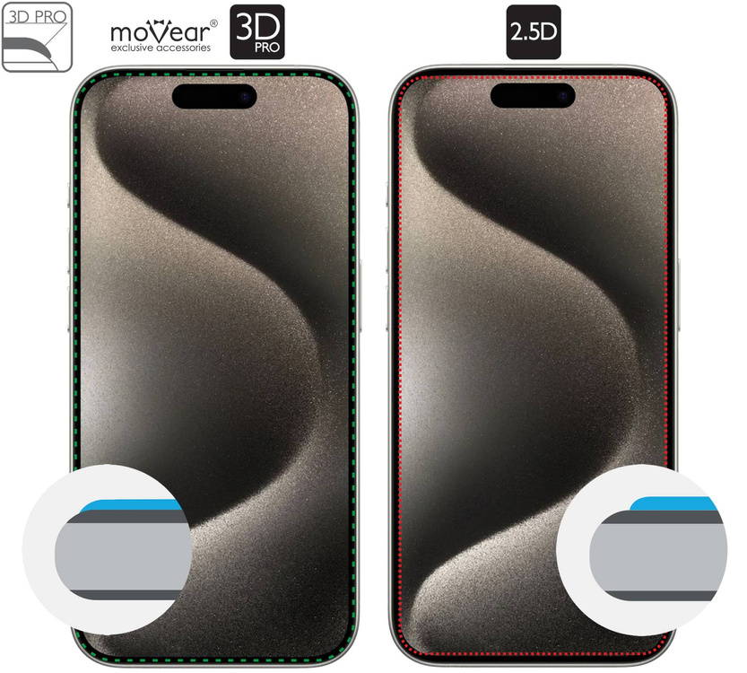 2 szt. | moVear mBOX GLASS mSHIELD 3D PRO do Apple iPhone 15 Pro (6.1") (łatwy montaż)
