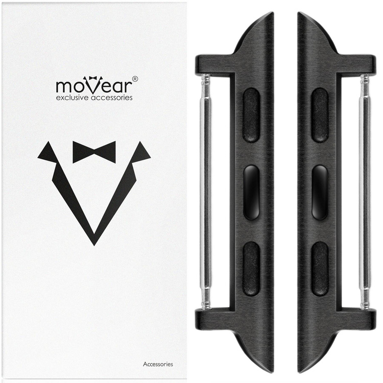 moVear | Adapter paska 22mm do Apple Watch 9/8/7/6/SE/5/4/3/2/1 (41/40/38mm) | Czarny Stal nierdzewna +PVD