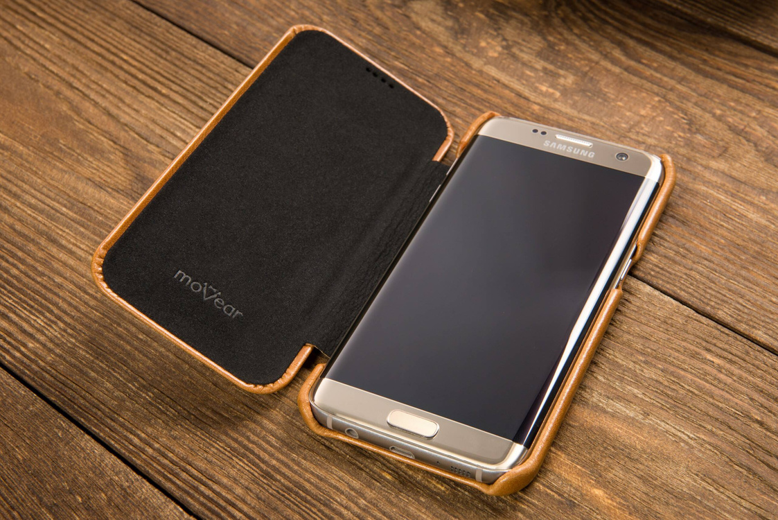 moVear flipSide S skórzane etui do Samsung Galaxy S7 edge (5.5") | Skóra naturalna vintage (Jasnobrązowa)