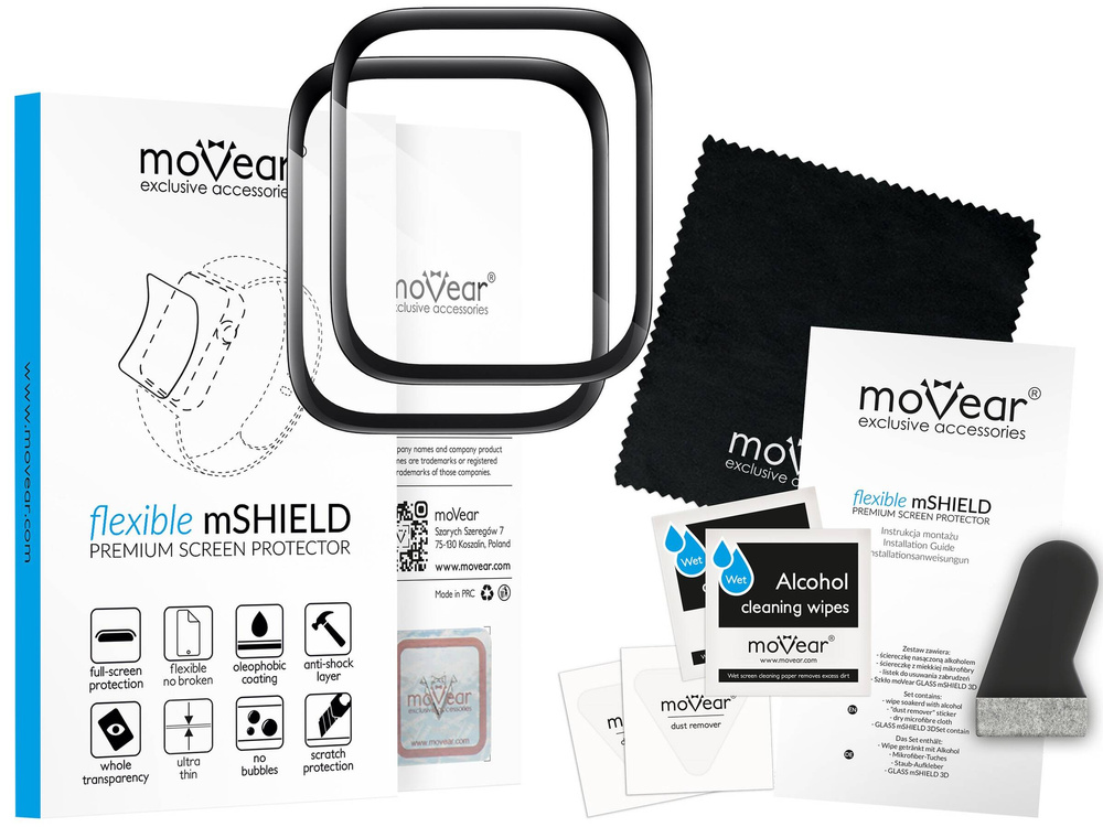2 szt. | moVear flexible mSHIELD 3D PRO do Apple Watch 3/2/1 (42mm) (1.65"). Pancerne szkło hybrydowe.