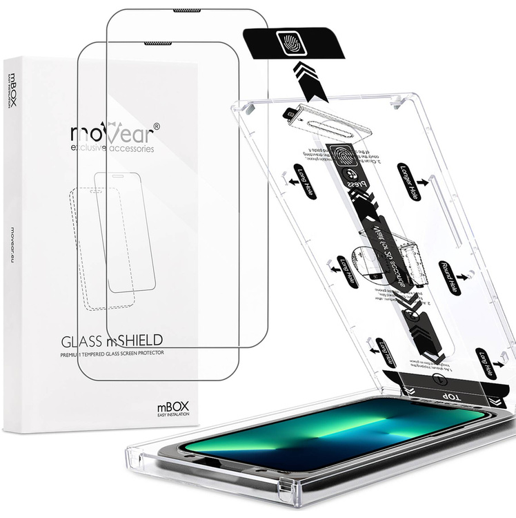 2 szt. | moVear mBOX GLASS mSHIELD 2.5D do Apple iPhone 16e / 14 / 13 / 13 Pro (6.1") (łatwy montaż)
