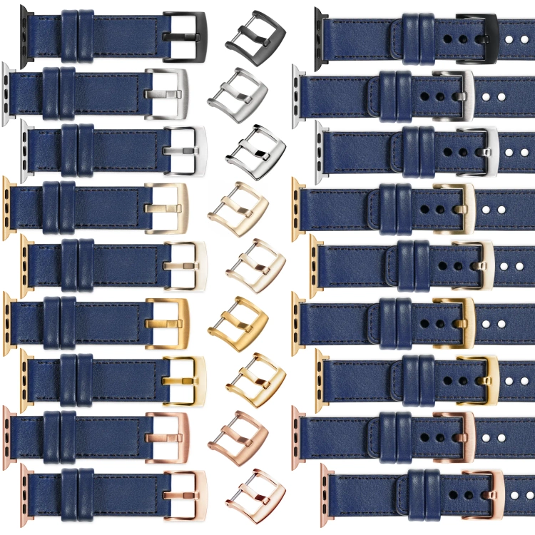 moVear Prestige C1 Skórzany pasek 24mm do Apple Watch 10 / 9 / 8 / 7 / 6 / 5 / 4 / SE (46/45/44mm) & Ultra (49mm) | Granatowy, czarne przeszycie [rozmiary XS-XXL i klamra do wyboru]
