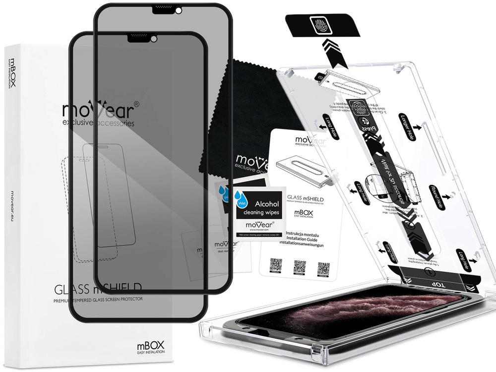 2 szt. | moVear mBOX GLASS mSHIELD 2.5D MAX privacy do Apple iPhone 11 Pro Max / Xs MAX (6.5") (Anty spy, z Aplikatorem)