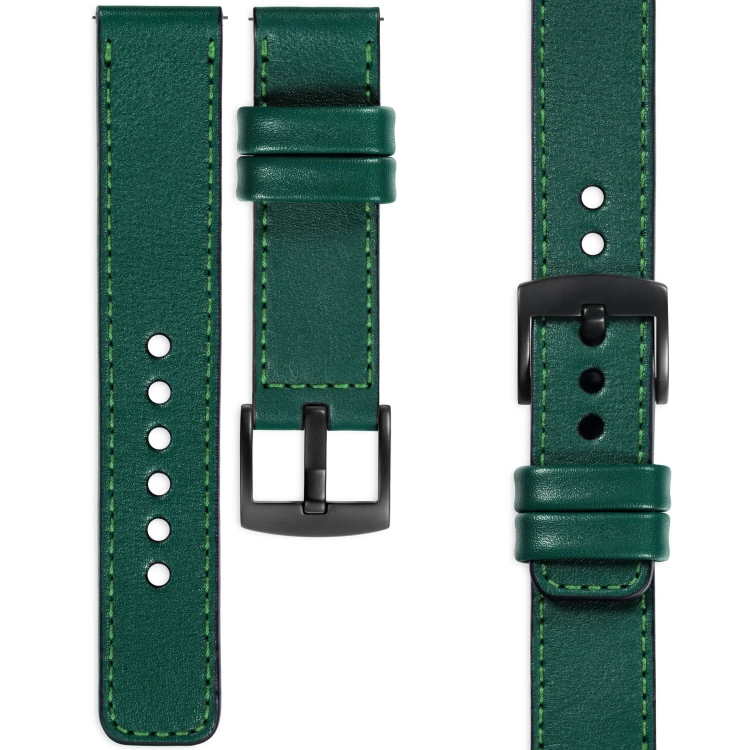 moVear Prestige C1 Skórzany pasek 20mm do zegarka | Zielony butelkowy, zielone przeszycie [rozmiary XS-XXL i klamra do wyboru]