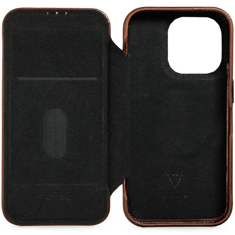 moVear flipSide 4S skórzane etui do Apple iPhone 14 Pro Max (6.7") | Skóra naturalna olejowana (Ciemnobrązowa)