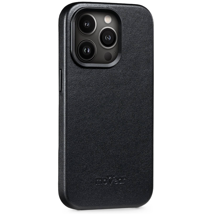 moVear backCover 4S Skórzane plecki do Apple iPhone 14 Pro (6.1") | kompatybilne z MagSafe, Skóra naturalna gładka (Czarna)