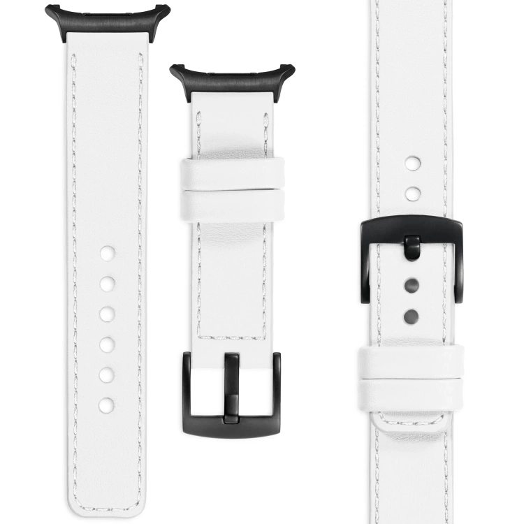 moVear Prestige C1 Skórzany pasek 24mm do Samsung Galaxy Watch Ultra | Biały, białe przeszycie [rozmiary XS-XXL i klamra do wyboru]