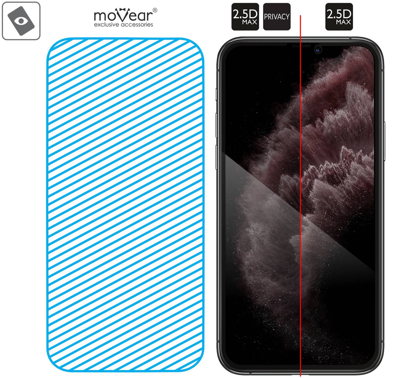 moVear mBOX GLASS mSHIELD 2.5D MAX privacy do Apple iPhone 11 Pro Max / Xs MAX (6.5") (Anty spy, z Aplikatorem)
