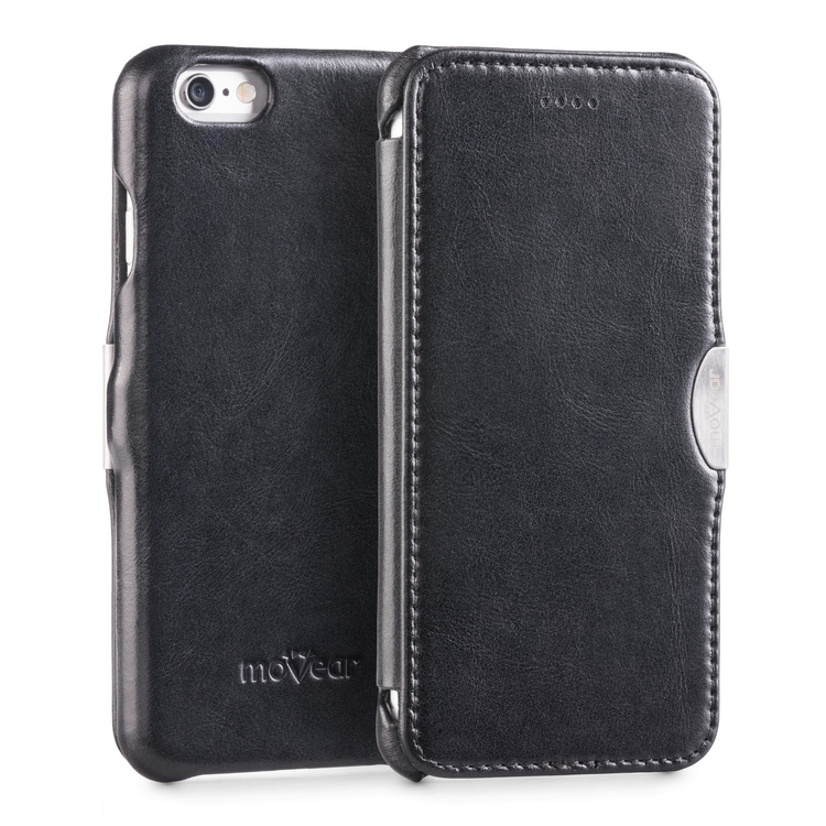 moVear flipSide C skórzane etui do Apple iPhone 6 / 6s (4.7") | Skóra naturalna vintage (Czarna)