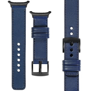 moVear Prestige C1 Skórzany pasek 24mm do Samsung Galaxy Watch Ultra | Granatowy, czarne przeszycie [rozmiary XS-XXL i klamra do wyboru]