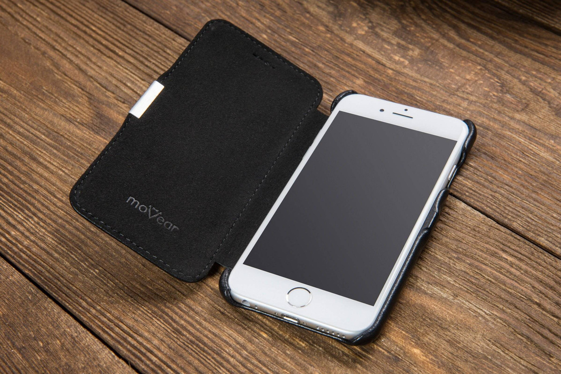moVear flipSide C+ Skórzane Etui do Apple iPhone 6 / 6s | Skóra Gładka | Czarny