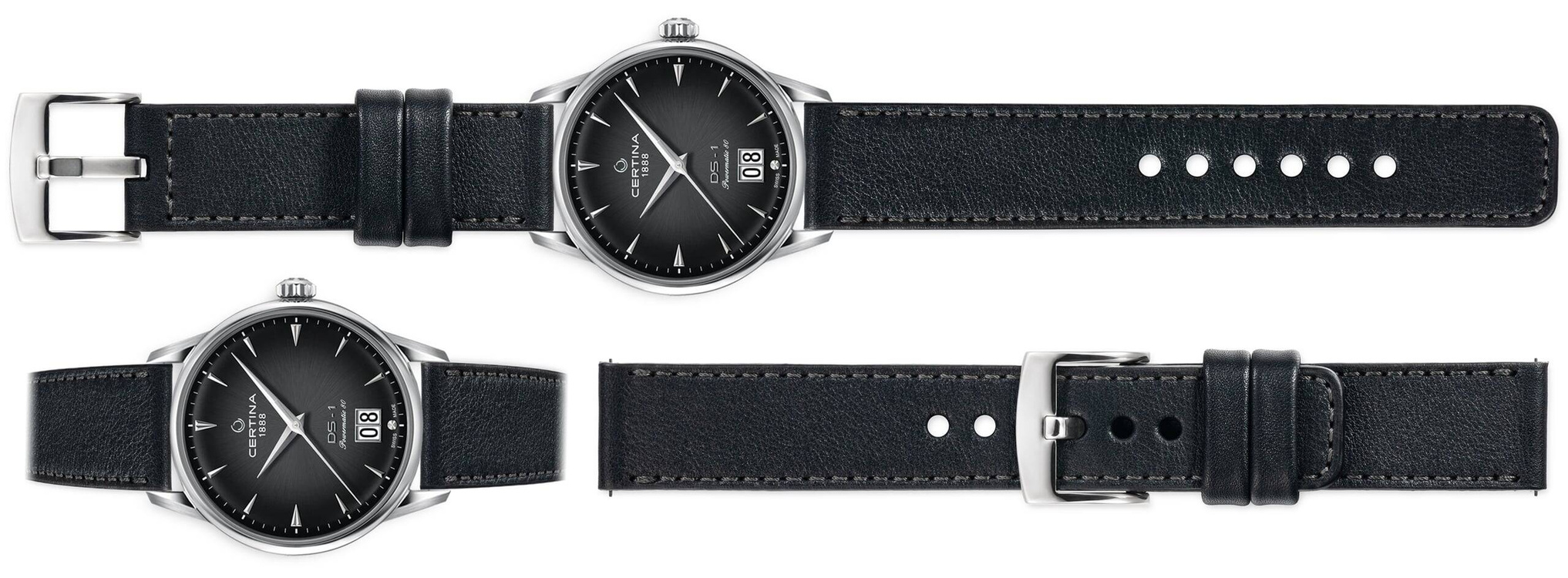 moVear Prestige C1 Skórzany pasek 20mm do Certina DS-1 Big Date C029.426.16.051.00 | Czarny, grafitowe przeszycie [rozmiary XS-XXL]