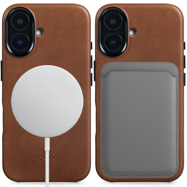 moVear backCover 4S Skórzane plecki do Apple iPhone 16 (6.1") | kompatybilne z MagSafe, Skóra naturalna olejowana (Ciemnobrązowa)