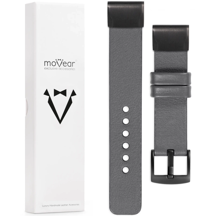 moVear Prestige S1 Skórzany pasek do Garmin QuickFit 26mm (Fenix / Epix / Quatix / Tactix / Enduro - 51mm) | Szary [rozmiary XS-XXL i klamra do wyboru]