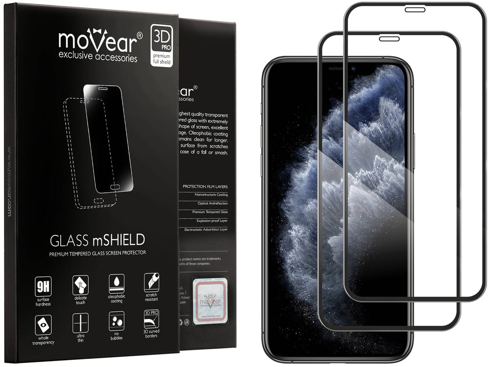 2 szt. | moVear GLASS mSHIELD 3D PRO do Apple iPhone 11 Pro / Xs / X (5.8") (na cały ekran)