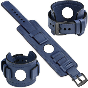 moVear Prestige CW1 Szeroki skórzany pasek 22mm do Huawei Watch 5 4 3 2 1 - GT / Pro / Ultimate (48/46mm) | Granatowy, granatowe przeszycie [rozmiary XS-XXL i klamra do wyboru]