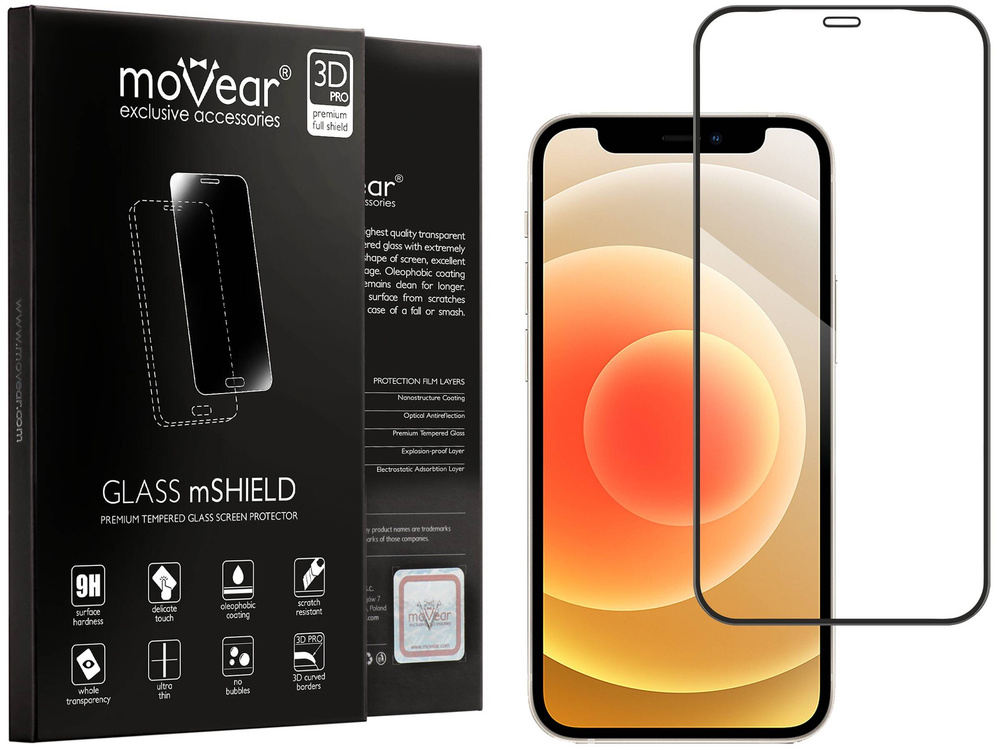 moVear GLASS mSHIELD 3D PRO-E do Apple iPhone 12 Mini (5.4") (kompatybilne z etui)