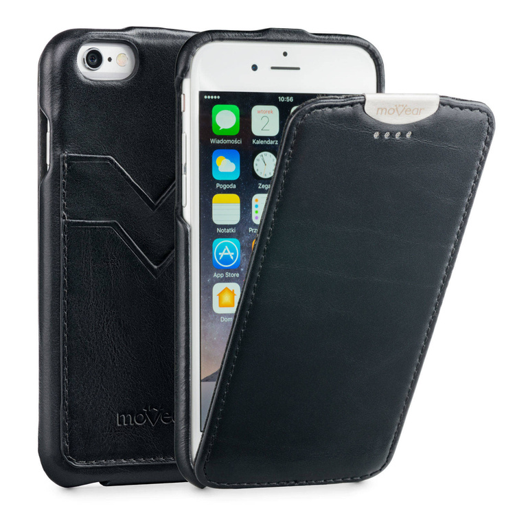 moVear flipDown C+ Skórzane Etui do Apple iPhone 6 / 6s | Skóra Vintage | Czarny