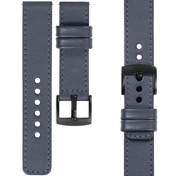 moVear Prestige C1 Skórzany pasek 22mm do Garmin Vivoactive 4, Venu 3/2 | Szary stalowy, szare stalowe przeszycie [rozmiary XS-XXL i klamra do wyboru]