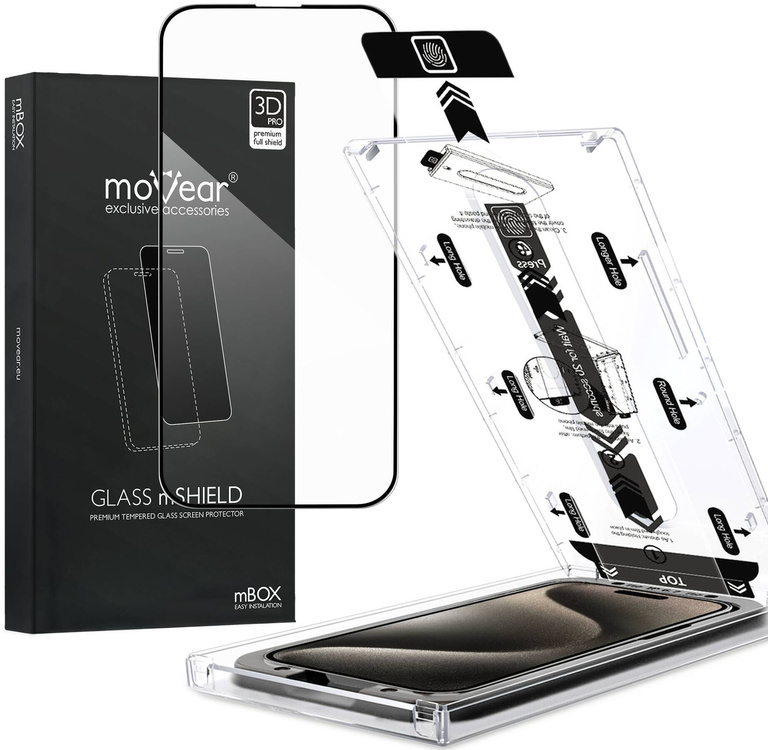 moVear mBOX GLASS mSHIELD 3D PRO do Apple iPhone 15 Pro (6.1") (łatwy montaż)
