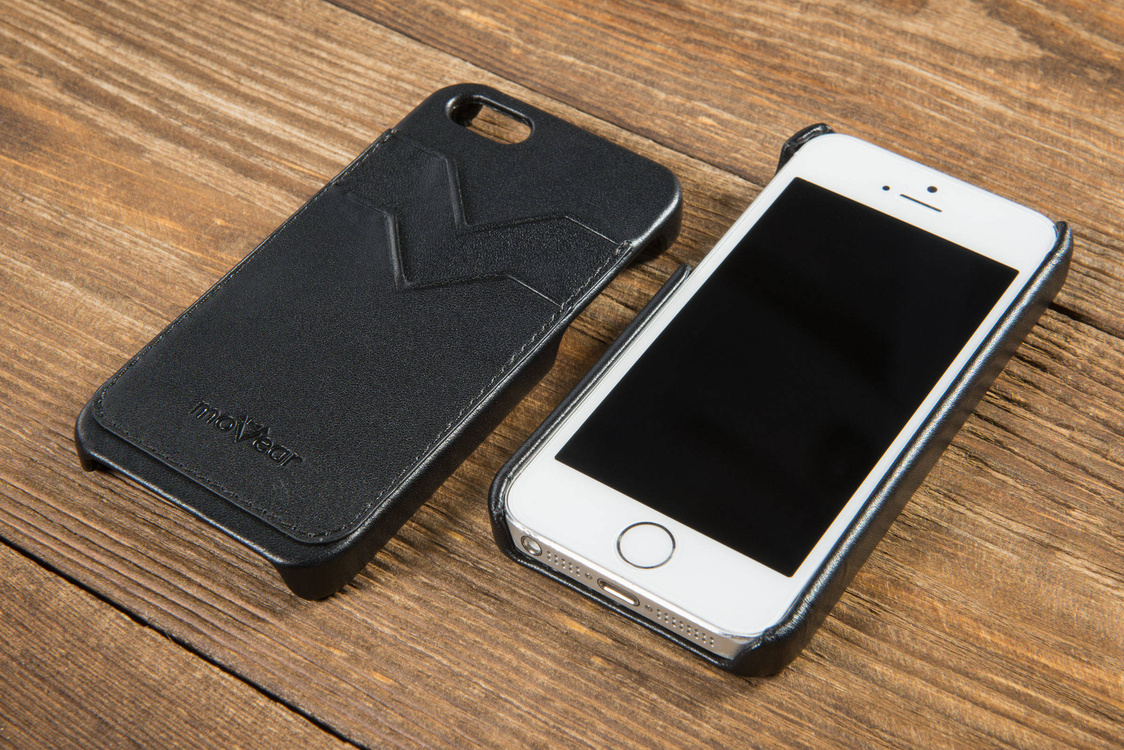 moVear backCover S+ Skórzane Etui Plecki do Apple iPhone SE / 5s / 5 | Skóra Gładka | Czarny