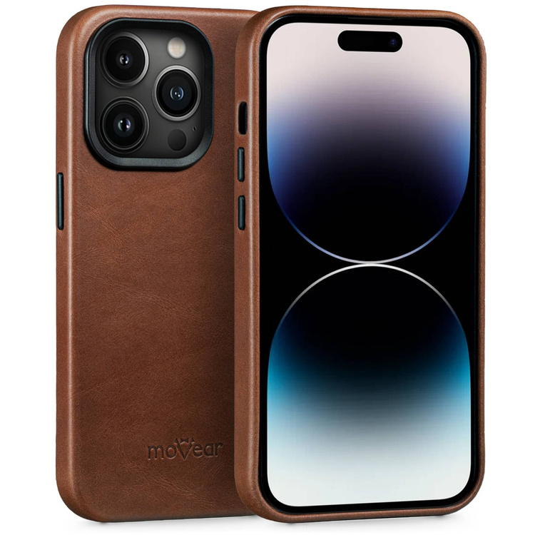 moVear backCover 4S Skórzane plecki do Apple iPhone 14 Pro (6.1") | kompatybilne z MagSafe, Skóra naturalna olejowana (Ciemnobrązowa)