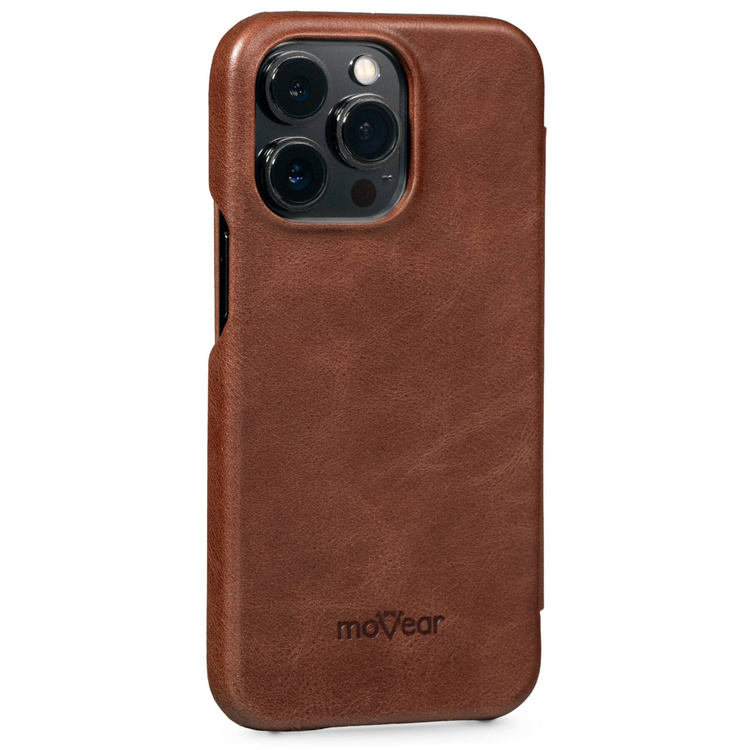 moVear flipSide S skórzane etui do Apple iPhone 13 Pro (6.1") | Skóra naturalna olejowana (Ciemnobrązowa)